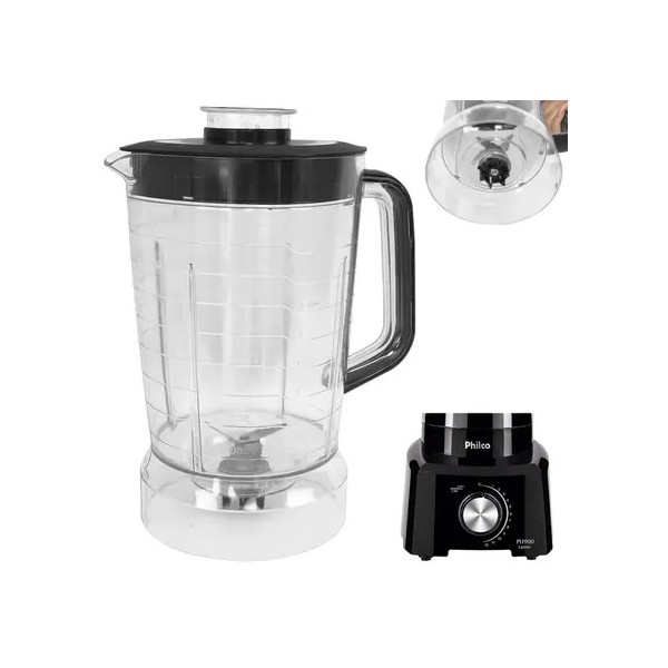 Copo De Liquidificador Philco Ph900 Cristal Tampa Preta - Micromax