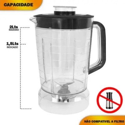 Copo De Liquidificador Philco Ph900 Cristal Tampa Preta - Micromax