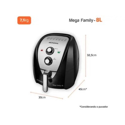 Air Fryer Mondial AFN-80-BI Preto e Inox 8L com Timer