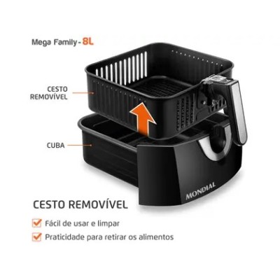 Air Fryer Mondial AFN-80-BI Preto e Inox 8L com Timer