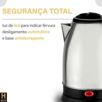 Chaleira Elétrica Com Desligamento Automático Em Aço Inoxidável 1,8 Litros Com Base Giratória Linha Premium - BAK/SKYLINK