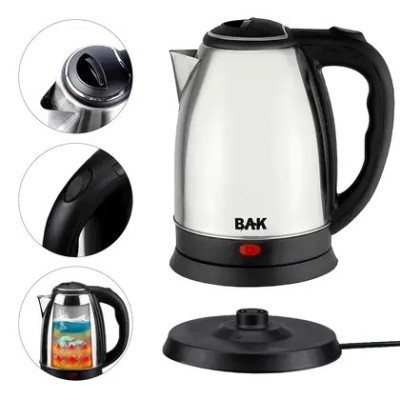 Chaleira Elétrica Com Desligamento Automático Em Aço Inoxidável 1,8 Litros Com Base Giratória Linha Premium - BAK/SKYLINK