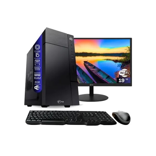 Computador Completo TOB Intel Core i5 com rede sem fio SSD 120GB Memória 8GB Windows 10 Pro Trial, Teclado, Mouse, Monitor 19