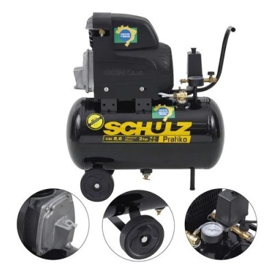 Compressor De Ar 8,6 Pés 25l 2 Hp 120lbs Preto 220v Monofásica