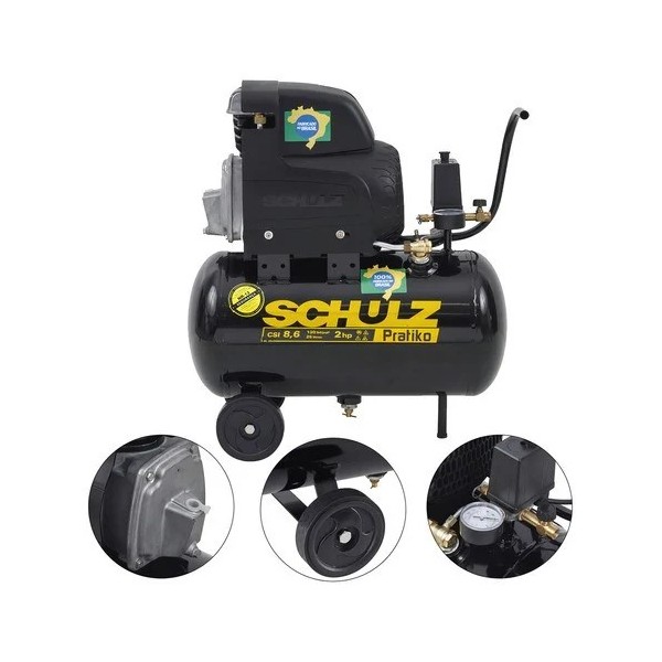 Compressor De Ar 8,6 Pés 25l 2 Hp 120lbs Preto 220v Monofásica