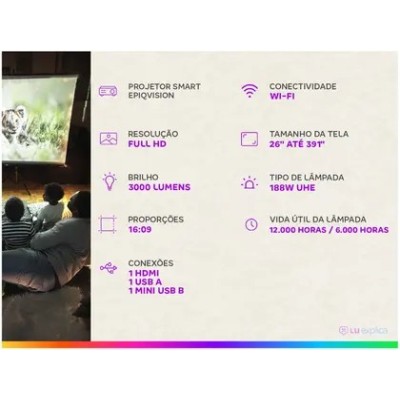 Projetor Epson EpiqVision FH-02 Full HD 1920X1080 - 3000 Lúmens 3LCD Wi-Fi USB HDMI Branco