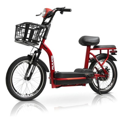 Bicicleta elétrica Bikelete aro 20 scooter 500W farol dianteiro e cesta vermelha