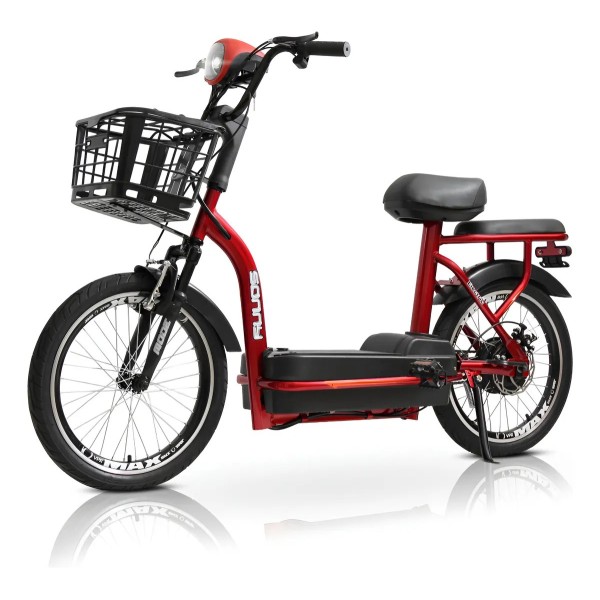 Bicicleta elétrica Bikelete aro 20 scooter 500W farol dianteiro e cesta vermelha