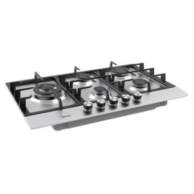 Cooktop 5 Bocas a Gás Inox com Grade de Ferro Fundido Midea