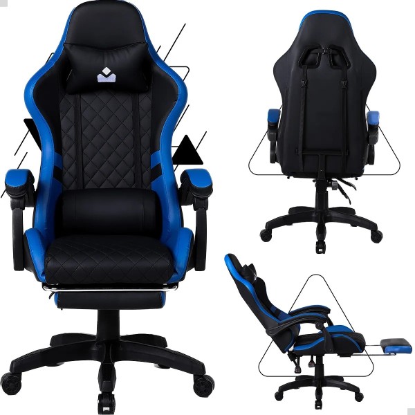 Cadeira Gamer Ergonômica Dunamis Azul Marqs Home Reclinável Apoio De Pernas Almofada Pescoço Lombar Base Giratória