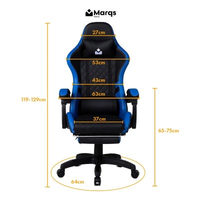 Cadeira Gamer Ergonômica Dunamis Azul Marqs Home Reclinável Apoio De Pernas Almofada Pescoço Lombar Base Giratória