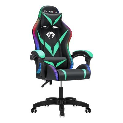 Cadeira Gamer E Escritório Python Fly Com Led Rgb Ergonômica Cor Verde E Preto Material Do Estofamento Couro Sintético