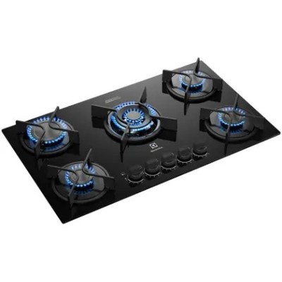 Cooktop 5 Bocas a Gás GLP Electrolux Mesa de Vidro Multi Chama Preto Acendimento Automático Experience KE5GC