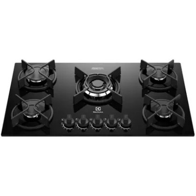 Cooktop 5 Bocas a Gás GLP Electrolux Mesa de Vidro Multi Chama Preto Acendimento Automático Experience KE5GC