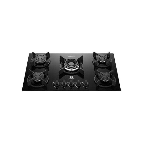 Cooktop 5 Bocas a Gás GLP Electrolux Mesa de Vidro Multi Chama Preto Acendimento Automático Experience KE5GC