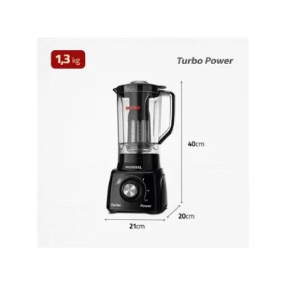 Liquidificador Mondial Turbo Power L-99 FB Preto com Filtro 3 Velocidades 550W