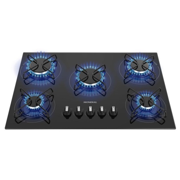Cooktop 5 Bocas a Gás GLP Mondial Mesa de Vidro Preto Acendimento Automático CTG-02